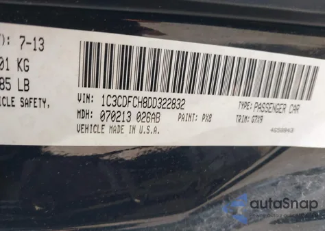 2013 Dodge Dart Limited z USA, uszkodzony, nr VIN 1C3CDFCH8DD322832